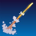 Rocket trail fire smoke, spaceship launch with clouds, spaceflight effects. Space rocket of galaxy shuttle or spacecraft