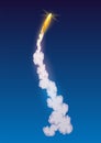 Rocket trail fire smoke, spaceship launch with clouds, spaceflight effects. Space rocket of galaxy shuttle or spacecraft Royalty Free Stock Photo