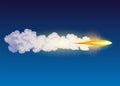 Rocket trail fire smoke, spaceship launch with clouds, spaceflight effects. Space rocket of galaxy shuttle or spacecraft Royalty Free Stock Photo