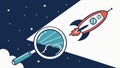 Rocket under scrutiny shield, innovation security, and careful examination. Vector Design, Generative AI