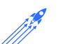 Rocket up with arrows on white background with copy space composition, business economy and financial growth concept, start up in