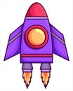 Rocket vector icon in cartoon style isolated on white background. Startup - flat design. Rocket launch and flame. Space