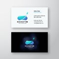 Rocket Virtual Reality Abstract Vector Sign or Logo and Business Card Template. Premium Stationary Realistic Mock Up