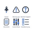 Rocket, Warning sign, Question Support, Document, Control Panel, Checklist Survey, icon Royalty Free Stock Photo