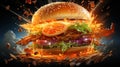 Rocketing flavor: fly burger blast. Created with Generative AI