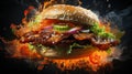 Rocketing flavor: fly burger blast. Created with Generative AI