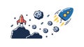 Rockets Exploring Asteroids and Deep Space Missions, vector design Generative AI Royalty Free Stock Photo