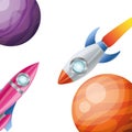 Rockets flying with planets of the solar system background