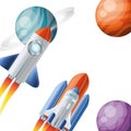 Rockets flying with planets of the solar system background