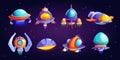 Rockets and flying saucers, aliens spacecrafts set