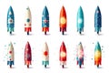 Rockets for launching fireworks on a white background. A set of pyrotechnic rockets