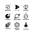 Rockets, launching shuttles, space travelling, spaceship and start-up vector logos isolated Royalty Free Stock Photo