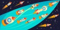 Rockets race horizontal banner, cartoon style Royalty Free Stock Photo