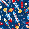 Rockets in space seamless pattern