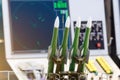 Rockets weapons, against the backdrop of the rocket launch control panel. Defense concept.