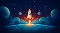 Rocketship flying in space, illustration Royalty Free Stock Photo