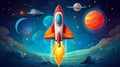 Rocketship flying in space, illustration Royalty Free Stock Photo