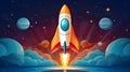 Rocketship flying in space, illustration Royalty Free Stock Photo