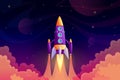 Rocketship galaxy discovery shuttle, rocket launch in sky Royalty Free Stock Photo