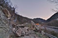 Rockfall on the mainroad in northern italy Royalty Free Stock Photo