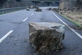 Rockfall on the mainroad in northern Italy Royalty Free Stock Photo