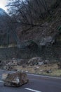 Rockfall net destroyed by big rocks