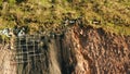 Rockfall protection netting, safety wire mesh in the mountains Royalty Free Stock Photo