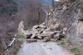 Rockfall on a small road Royalty Free Stock Photo