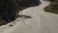 Rockfall - rocks fallen from a rocky cliff on the road