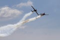 Airplane formation from the Aerostars team demonstrates flying skills and aerobatics at the annual Rockford Airfest on June 3, 201 Royalty Free Stock Photo