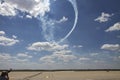 Airplane formation from the Aerostars team demonstrates flying skills and aerobatics at the annual Rockford Airfest on June 3, 201 Royalty Free Stock Photo