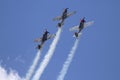 Airplane formation from the Aerostars team demonstrates flying skills and aerobatics at the annual Rockford Airfest on June 3, 201 Royalty Free Stock Photo