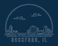 Rockford, Illinois - Cityscape with white abstract line corner curve modern style on dark blue background, building skyline city