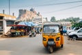 Rockfort and street market, rickshaw in Tiruchirappalli, India