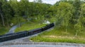 Aerial View of a Steam Narrow Gauge Passenger Train Entering Wye for a Picnic