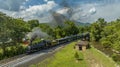 Aerial View of a Steam narrow Gauge Passenger Train Heading South Over Blacklog Creek