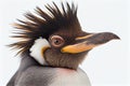 Rockhopper penguin close up portrait, isolated on white background