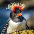 Rockhopper Penguin on the rock Made With Generative AI illustration