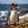Rockhopper Penguin on the rock Made With Generative AI illustration