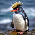 Rockhopper Penguin on the rock Made With Generative AI illustration