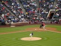 Rockies pitcher Yohan Flande throws pitch to batter with Angels Royalty Free Stock Photo