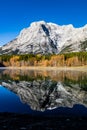 Rockies reflected in Wedge Pond an a crips autumn day. Spray Valley Provincial Park Royalty Free Stock Photo