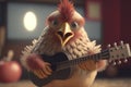 Rockin\' Chicken: A Crazy Hen with a Guitar Playing Rockstar on Stage