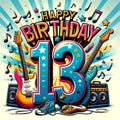 Rockin\' 13th Birthday Card with Guitars and Music Notes Royalty Free Stock Photo