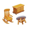 Rocking chair, coffee table, chest of drawers. Set of furniture to create comfort at home