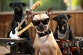 rocking dog with guitar and bandmates in the background, ready to rock out Royalty Free Stock Photo