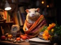 Rocking guinea pig knits tiny scarf softly