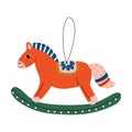 Rocking Horse Christmas Tree Toy, Cute New Year Decorative Element Hanging on Ribbon Vector Illustration Royalty Free Stock Photo