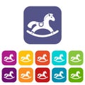 Rocking horse icons set Royalty Free Stock Photo