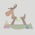 Rocking horse with moose head. Cute children\'s toy in pastel colors. ÃÂ¡lassic wooden swing.